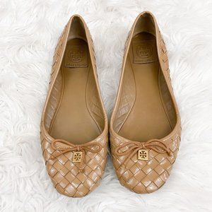 Tory Burch Pescott Woven Leather Flats Beige Nude 8.5